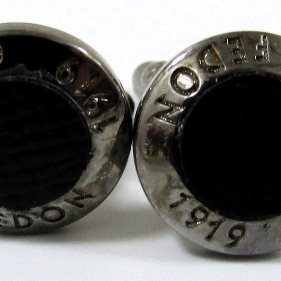 Giorgio Fedon 1919 Silver and Black Round Button Cufflinks Italy - Picture 1 of 5